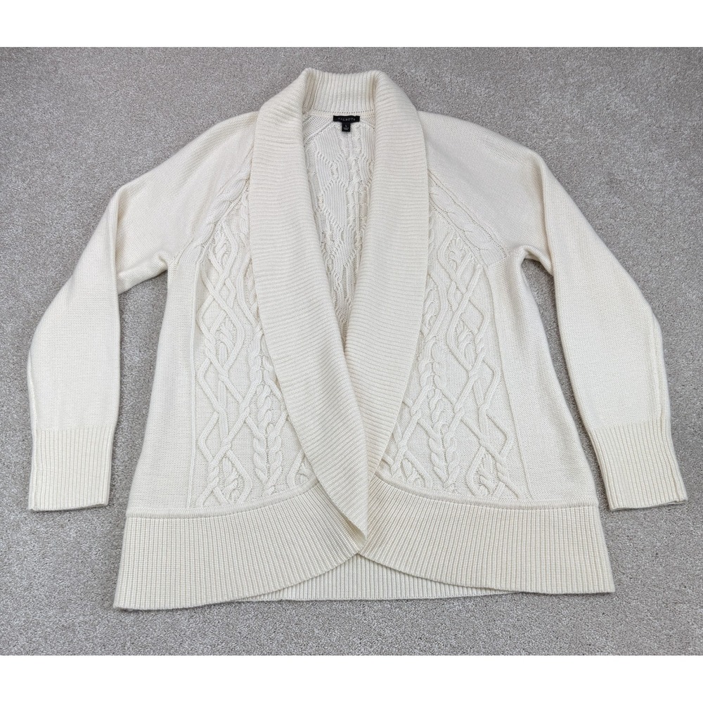 Talbots Cream Cable Knit Shawl Collar Cardigan Sweater Women LARG Coastal Luxury